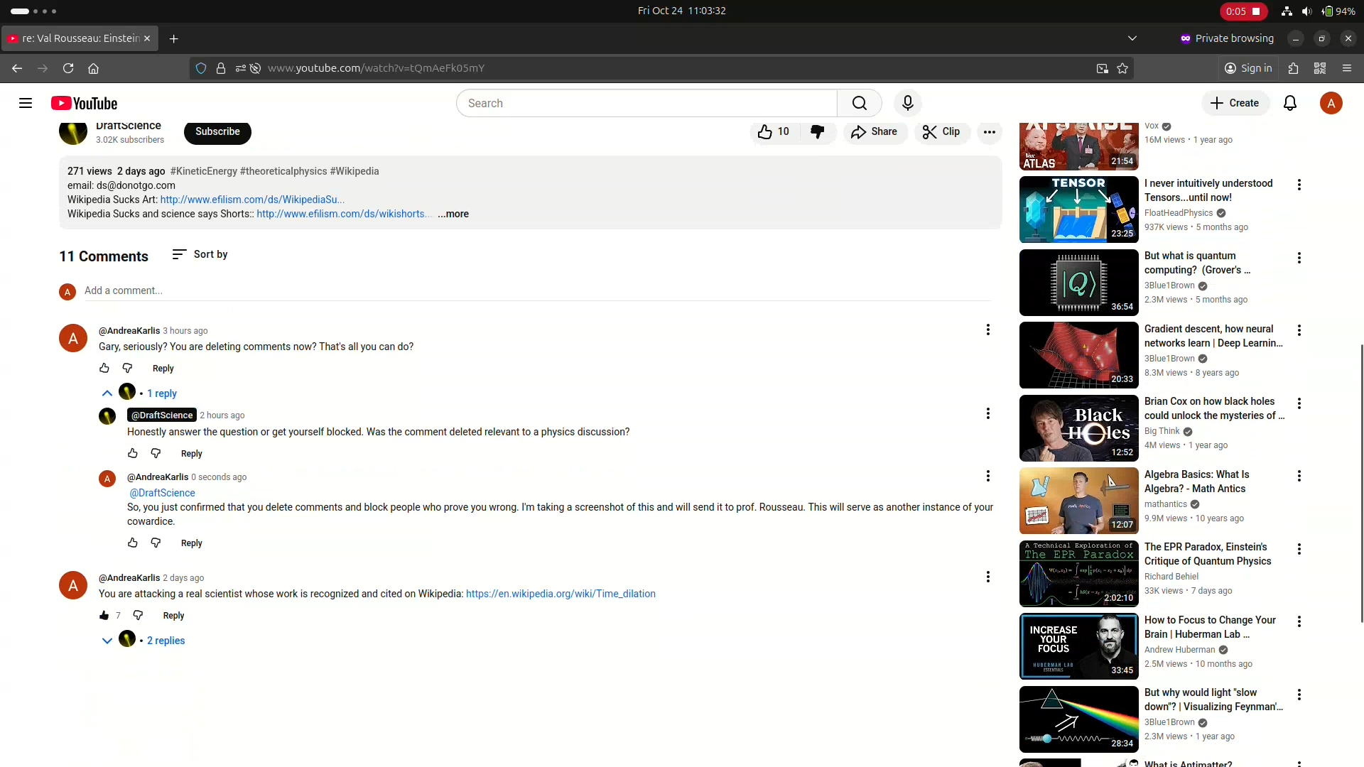 Gary Mosher cowardly deletes comments